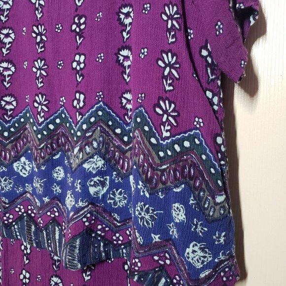La Cera Floral Midi Dress Purple Rayon Shift Boho Short Sleeve Womens Medium - Picture 3 of 10